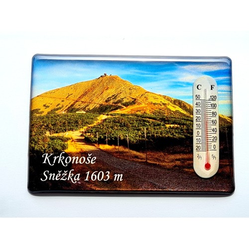 Magnet akrylový s teploměrem - letní Sněžka
