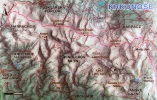 Pohlednice 3D zimní mapa Krkonoš
