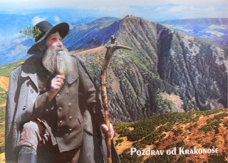 Pohlednice 3D Sněžka s Krakonošem - Obří sedlo